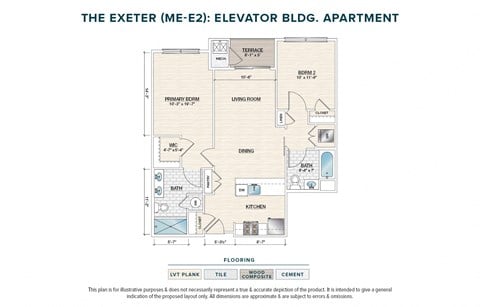 Floor plan for 2 beds, 2 baths, 967 sqft